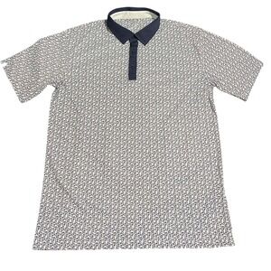 Swannies Polo Shirt Mens Medium White Navy Blue Swan Print Golf Performance